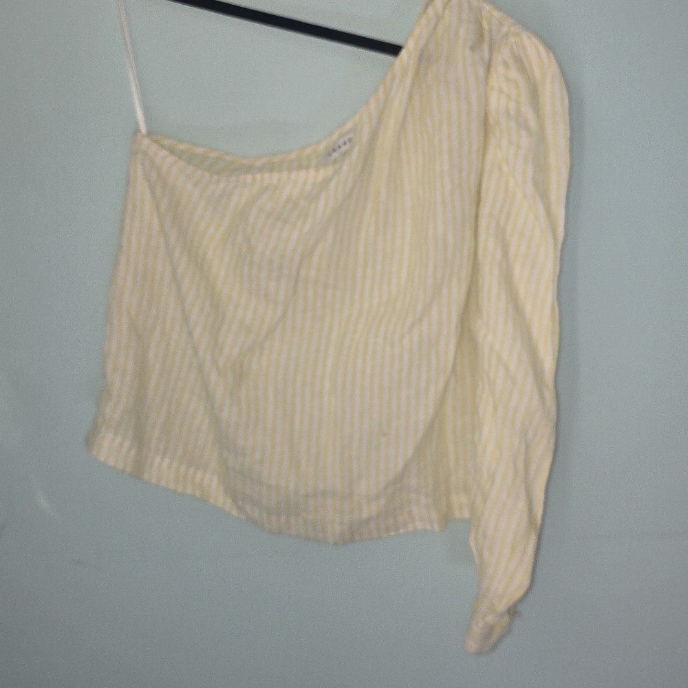 Frame Linen Yellow Striped One-Shoulder Blouse
